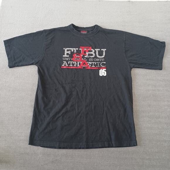 Vintage Fubu T-Shirt Mens L Black Crew Neck Graphic Print Hip Hop Baggy Skater - Picture 1 of 10